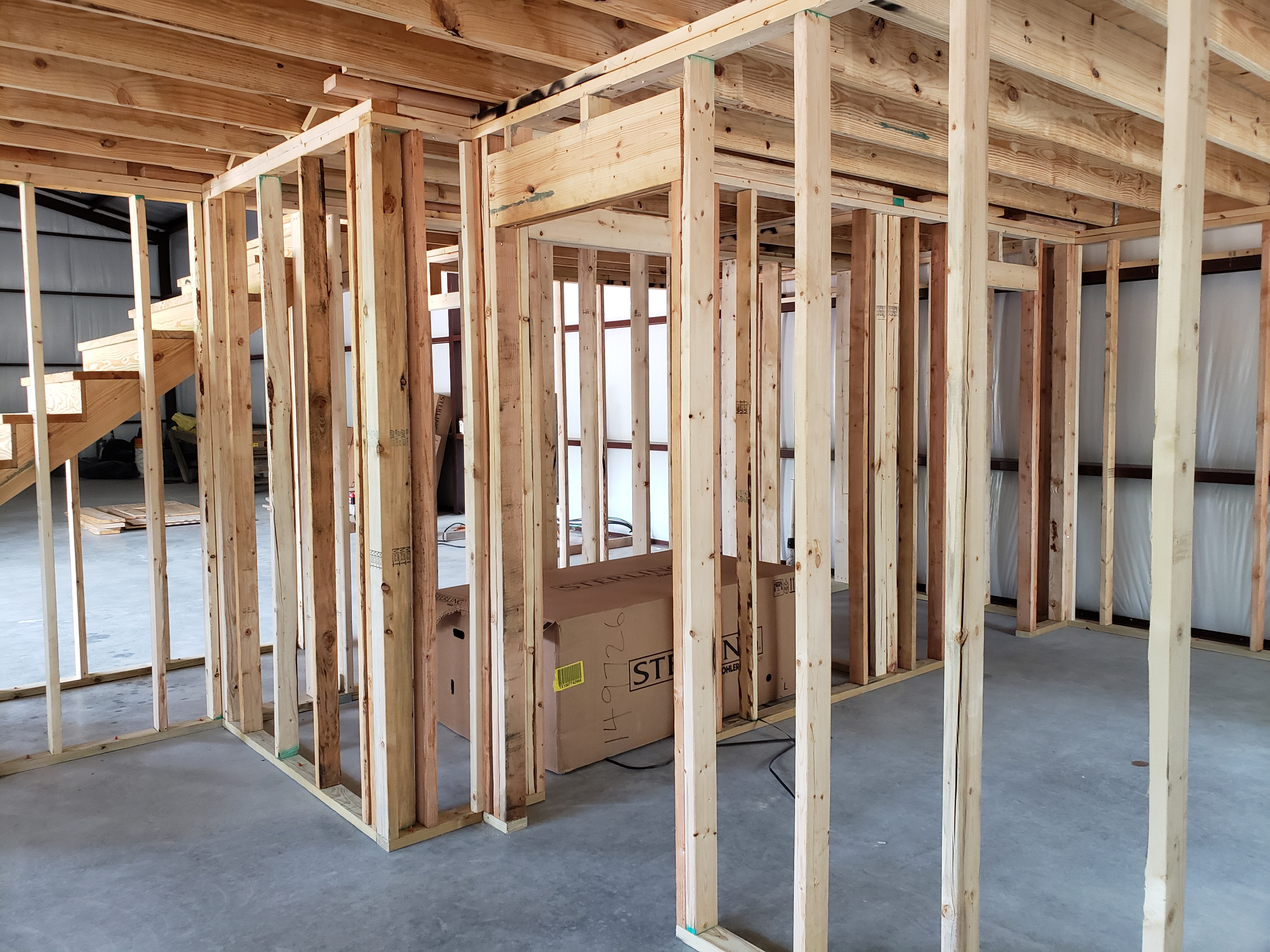 Wooden framing for walls being installed